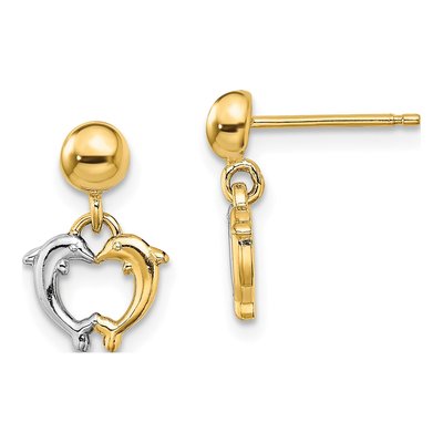 14K Yellow Gold Dolphin Dangle Earrings