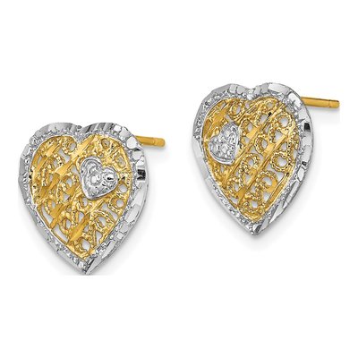 14K Yellow Gold Filigree Heart Stud Earrings – view 3