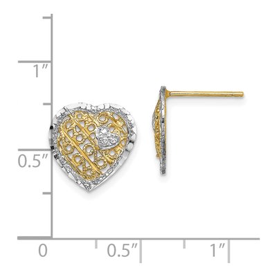14K Yellow Gold Filigree Heart Stud Earrings – view 5