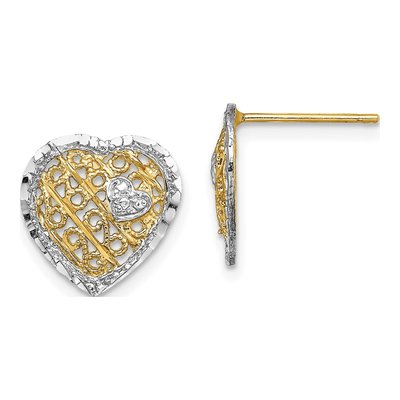 14K Yellow Gold Filigree Heart Stud Earrings