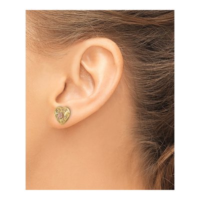 14K Two-Tone Gold Floral Heart Stud Earrings – view 4