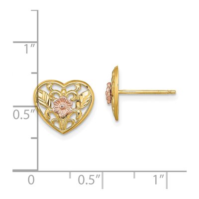 14K Two-Tone Gold Floral Heart Stud Earrings – view 5