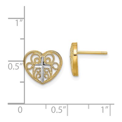 14K Yellow Gold Filigree Heart Cross Stud Earrings – view 5