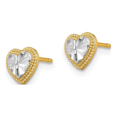 14K Yellow Gold Diamond-Cut Heart Stud Earrings – view 3
