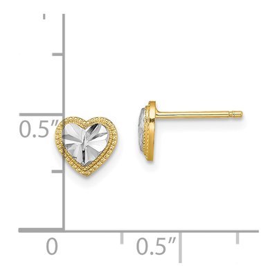 14K Yellow Gold Diamond-Cut Heart Stud Earrings – view 5