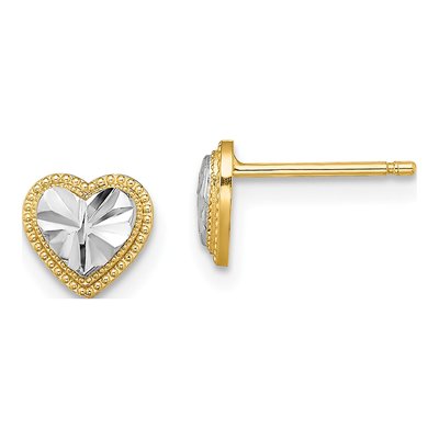 14K Yellow Gold Diamond-Cut Heart Stud Earrings