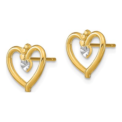 14K Yellow Gold Diamond-Cut Heart Stud Earrings – view 3