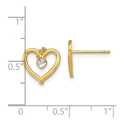 14K Yellow Gold Diamond-Cut Heart Stud Earrings – view 5