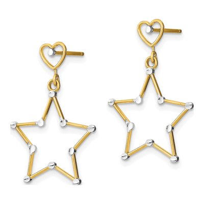 14K Yellow Gold Heart Star Dangle Earrings – view 3