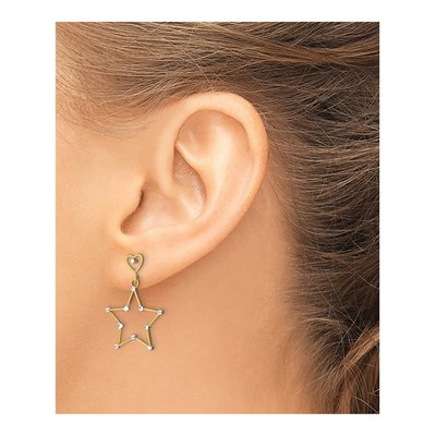 14K Yellow Gold Heart Star Dangle Earrings – view 4