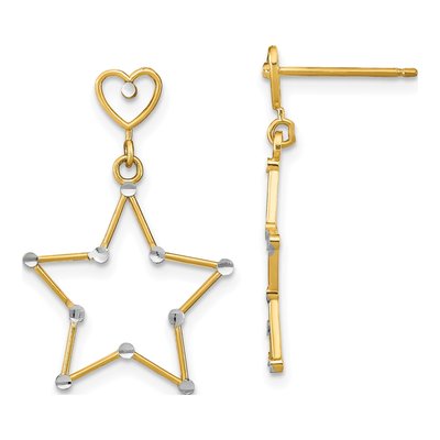 14K Yellow Gold Heart Star Dangle Earrings