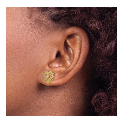 14K Two-Tone Gold Lace Heart Button Stud Earrings – view 4