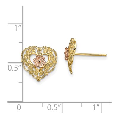 14K Two-Tone Gold Lace Heart Button Stud Earrings – view 5