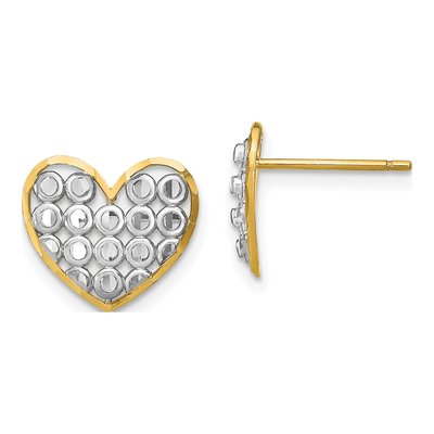 14K Yellow Gold Heart Circle Stud Earrings