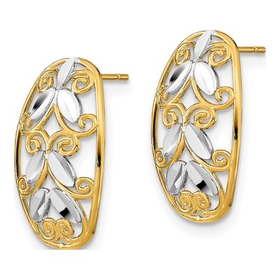 14K Yellow Gold Oval Filigree Dangle Earrings – view 3