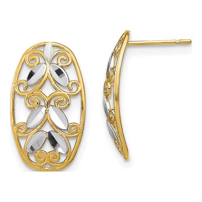14K Yellow Gold Oval Filigree Dangle Earrings