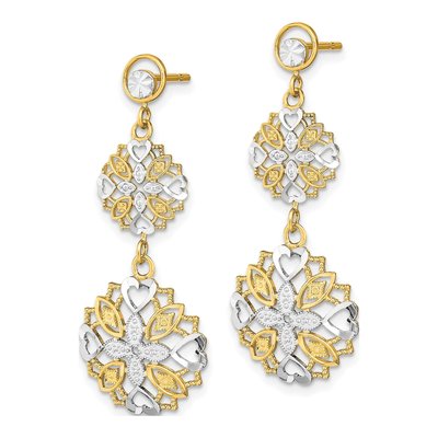 14K Yellow Gold Flower Heart Dangle Earrings – view 3