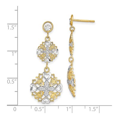 14K Yellow Gold Flower Heart Dangle Earrings – view 5