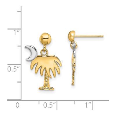 14K Yellow Gold Palm Tree Moon Dangle Earrings – view 5