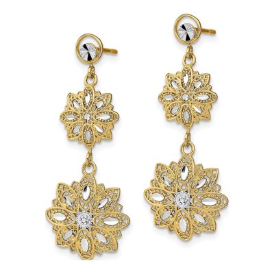 14K Yellow Gold Filigree Floral Dangle Earrings – view 3
