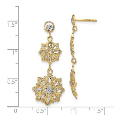 14K Yellow Gold Filigree Floral Dangle Earrings – view 5