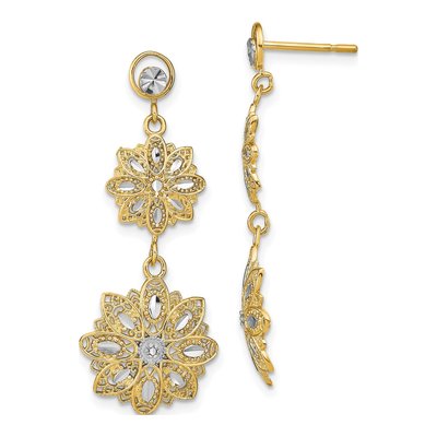 14K Yellow Gold Filigree Floral Dangle Earrings