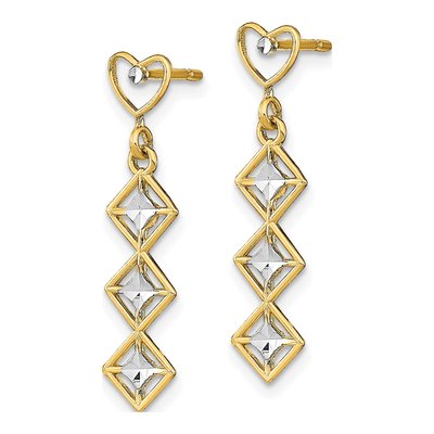 14K Yellow Gold Diamond-Cut Heart Dangle Earrings – view 3