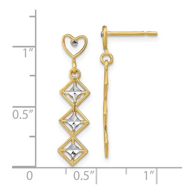14K Yellow Gold Diamond-Cut Heart Dangle Earrings – view 5