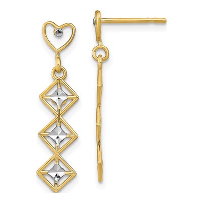 14K Yellow Gold Diamond-Cut Heart Dangle Earrings