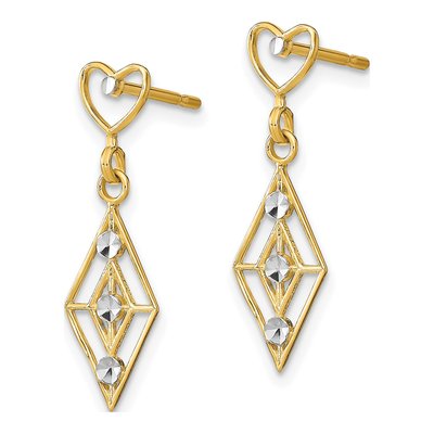 14K Yellow Gold Diamond-Cut Heart Dangle Earrings – view 3