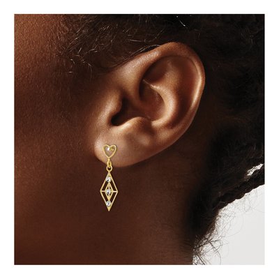 14K Yellow Gold Diamond-Cut Heart Dangle Earrings – view 4