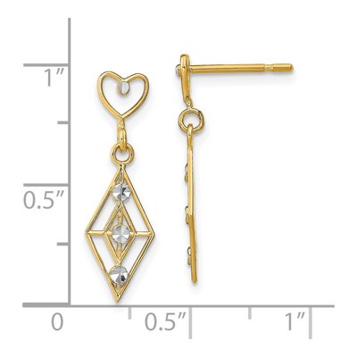 14K Yellow Gold Diamond-Cut Heart Dangle Earrings – view 5
