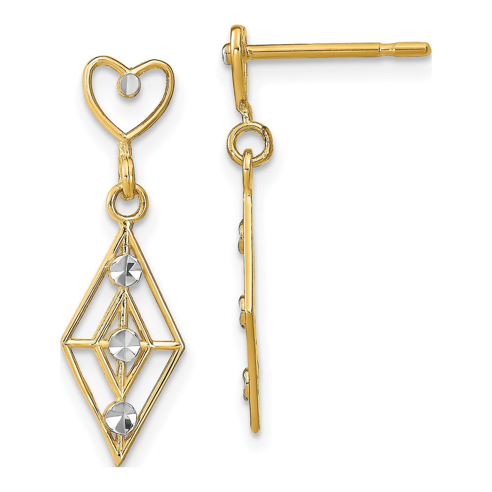 14K Yellow Gold Diamond-Cut Heart Dangle Earrings