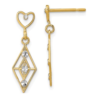 14K Yellow Gold Diamond-Cut Heart Dangle Earrings