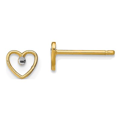 14K Yellow Gold Diamond-Cut Heart Stud Earrings