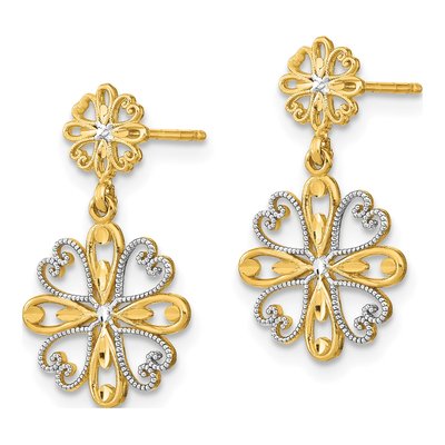 14K Yellow Gold Heart Petal Dangle Earrings – view 3