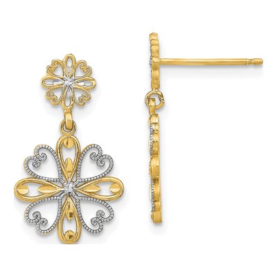 14K Yellow Gold Heart Petal Dangle Earrings