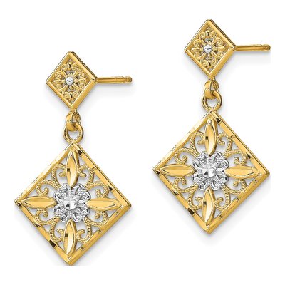 14K Yellow Gold Filigree Square Dangle Earrings – view 3