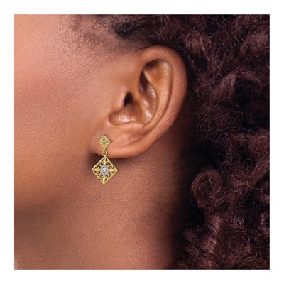 14K Yellow Gold Filigree Square Dangle Earrings – view 4