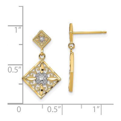 14K Yellow Gold Filigree Square Dangle Earrings – view 5
