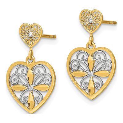 14K Yellow Gold Flower Heart Dangle Earrings – view 3