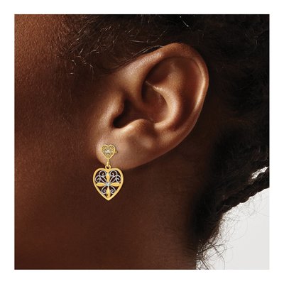 14K Yellow Gold Flower Heart Dangle Earrings – view 4