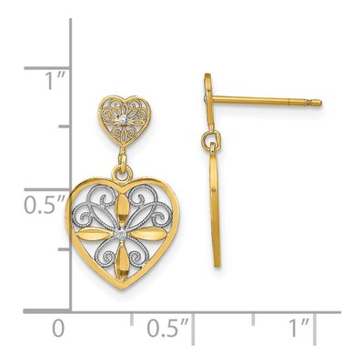 14K Yellow Gold Flower Heart Dangle Earrings – view 5