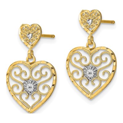 14K Yellow Gold Heart Filigree Dangle Earrings – view 3