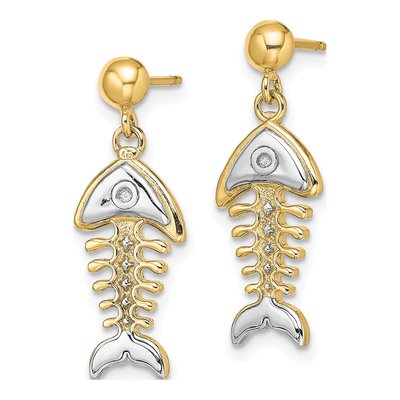 14K Yellow Gold Fishbone Dangle Earrings – view 3