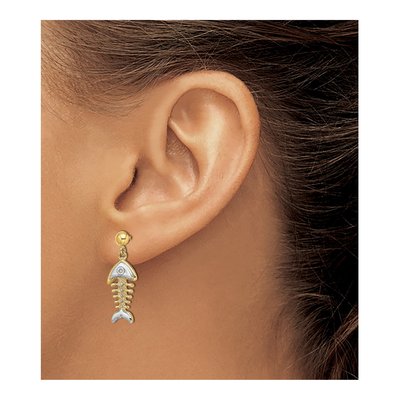 14K Yellow Gold Fishbone Dangle Earrings – view 4
