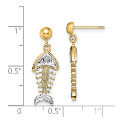 14K Yellow Gold Fishbone Dangle Earrings – view 5