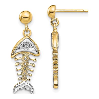 14K Yellow Gold Fishbone Dangle Earrings