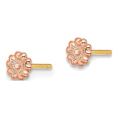 14K Two-Tone Gold Flower Button Stud Earrings – view 2