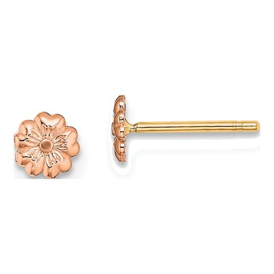 14K Two-Tone Gold Flower Button Stud Earrings